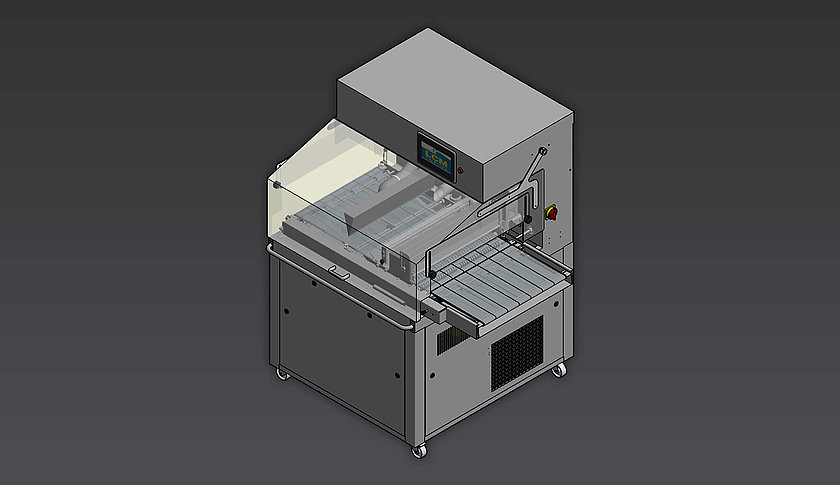 Industrielle Schokoladenmaschine 600 ATC P zur Verarbeitung von Schokolade, als 3D-Render dargestellt.