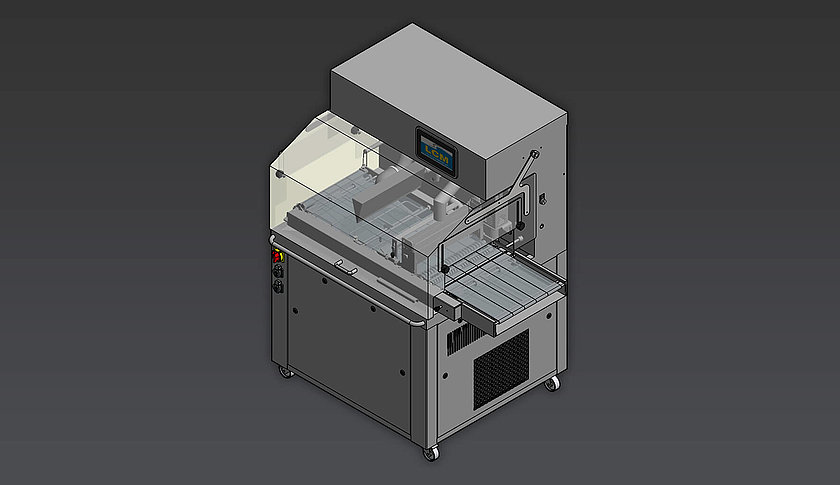 Industrielle Schokoladenmaschine 420 ATC-P zur Verarbeitung von Schokolade, als 3D-Render dargestellt.